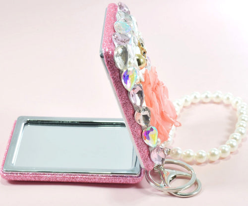 THE LUXE NK GLAM GLITTER FLOER RHINESTONE MIRROR KEYCHAIN-NKKEY