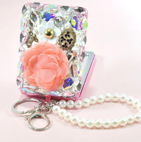 THE LUXE NK GLAM GLITTER FLOER RHINESTONE MIRROR KEYCHAIN-NKKEY