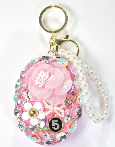 THE LUXE NK GLAM GLITTER FLOER RHINESTONE MIRROR KEYCHAIN-NKKEY