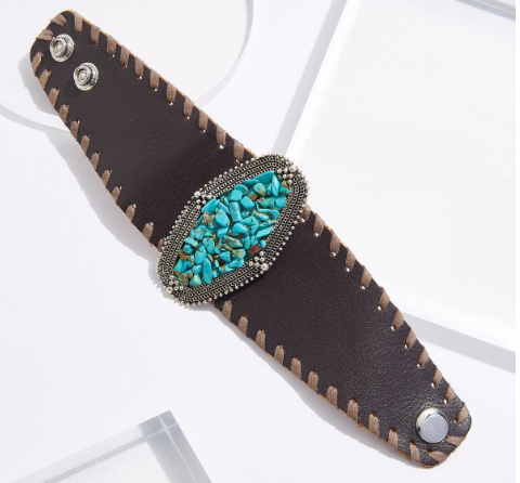 THE LUXE NK GLAM FLY WESTERN GIRL TURQUOISE PRECIOUS STONE STRETCH BRACELET - SBTQ254