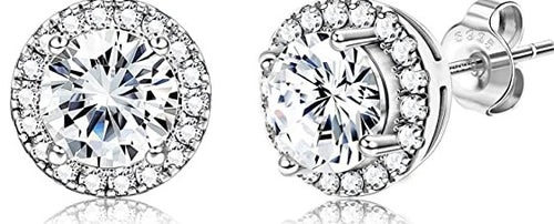 THE LUXE NK GLAM GIRL LUXURY JEWELRY COLLECTION - CZ RHINESTONE ROUND CUT HALO STUD EARRINGS - E4605-RHCL