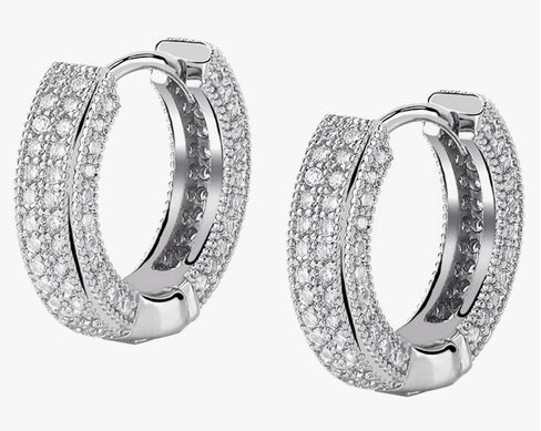 THE LUXE NK GLAM GIRL LUXURY JEWELRY COLLECTION - ICE OUT CLUSTERED RHINESTONE HOOP EARRINGS - NKRH1585