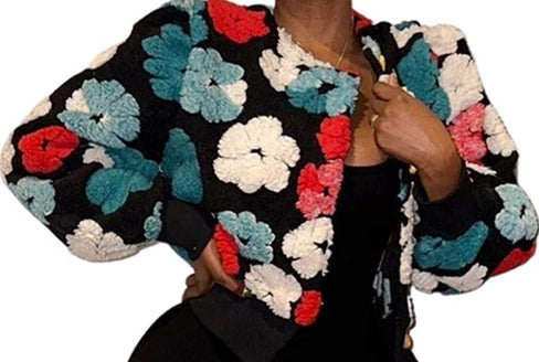 THE LUXE NK GLAM GIRL SPRING COLLECTION - PUFF SLEEVE BUTTON DOWN MULTI COLOR FLORAL SWEATER -  CARDIGAN/4671